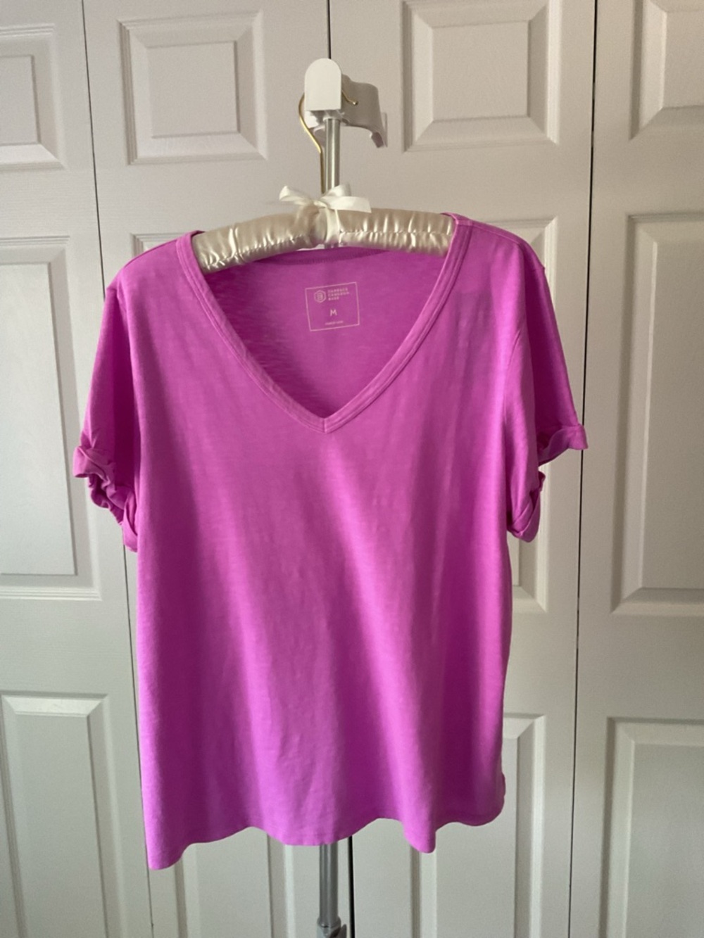 Candace Cameron Womens V-Neck Short Sleeve Top - Fuchsia Pink